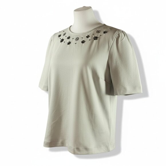Ann Taylor Petite Soft Grey Silver Jeweled Top MP - Picture 5 of 9